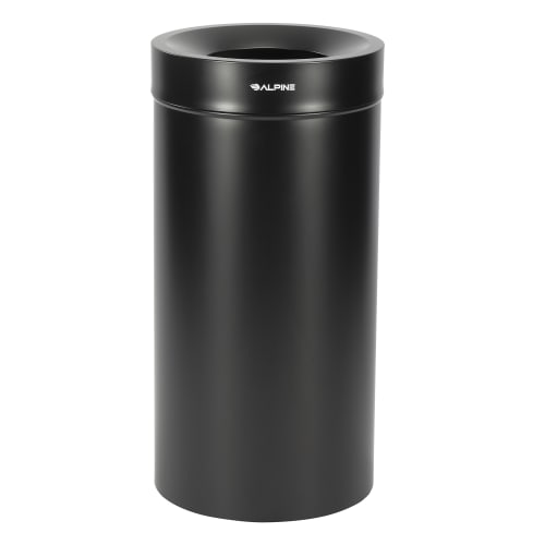 Alpine Industries 50 Gallon Stainless Steel Decorative Round Trash Can, Black Waste Bin